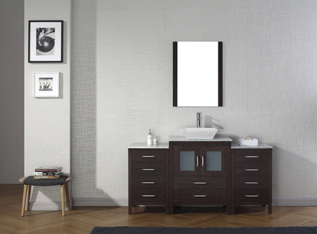 Virtu USA Dior 64" Single Bath Vanity with White Marble Top and Square Sink with Brushed Nickel Faucet with Matching Mirror