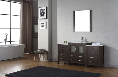 Virtu USA Dior 66" Single Bath Vanity with White Ceramic Top and Integrated Square Sink with Matching Mirror
