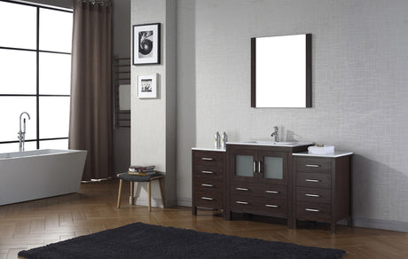 Virtu USA Dior 68" Single Bath Vanity with White Ceramic Top and Integrated Square Sink with Matching Mirror