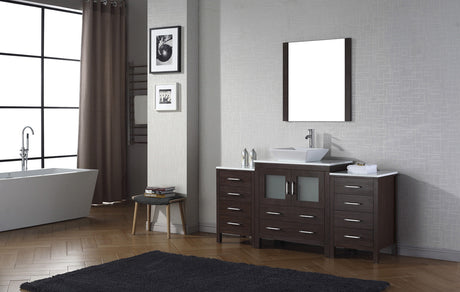Virtu USA Dior 68" Single Bath Vanity with White Engineered Stone Top and Square Sink with Brushed Nickel Faucet with Matching Mirror