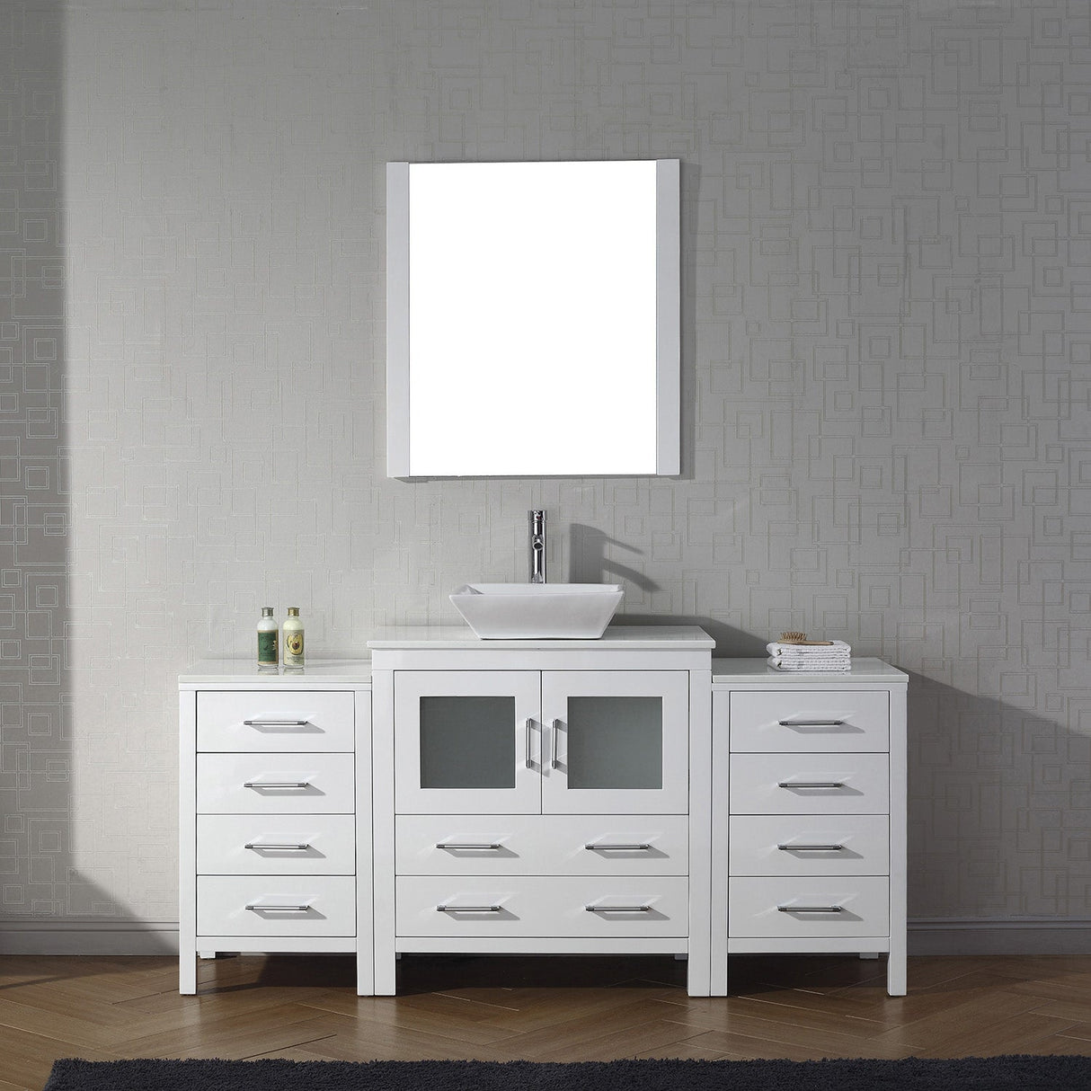 Virtu USA Dior 68" Single Bath Vanity with White Engineered Stone Top and Square Sink with Matching Mirror