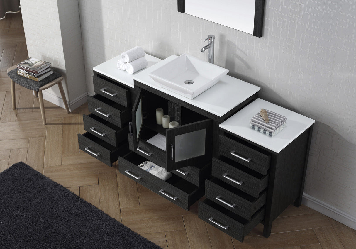 Virtu USA Dior 68" Single Bath Vanity with White Engineered Stone Top and Square Sink with Matching Mirror