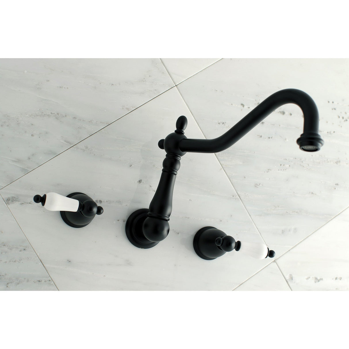 Heritage KS1020PL Two-Handle 3-Hole Wall Mount Roman Tub Faucet, Matte Black