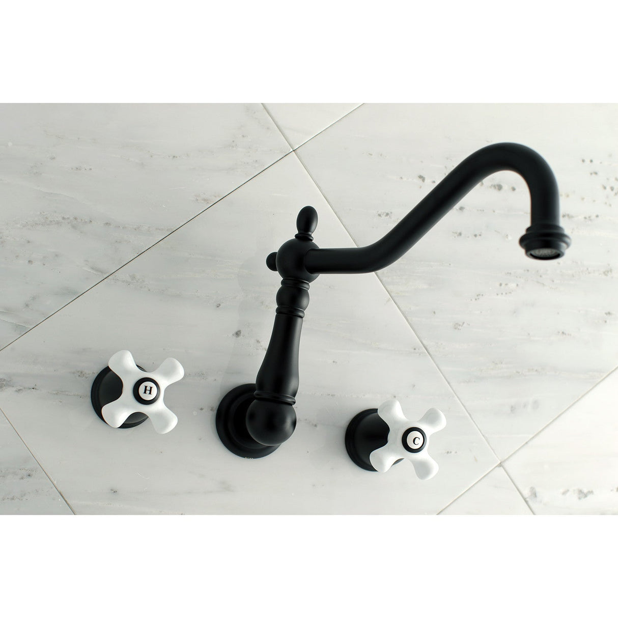 Heritage KS1020PX Two-Handle 3-Hole Wall Mount Roman Tub Faucet, Matte Black