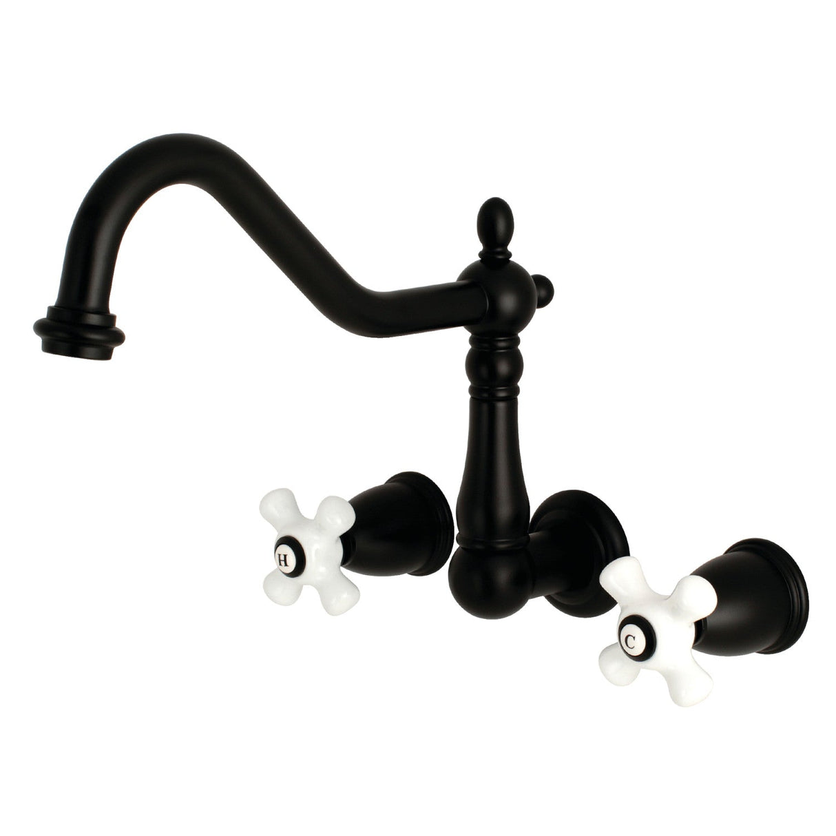 Heritage KS1020PX Two-Handle 3-Hole Wall Mount Roman Tub Faucet, Matte Black
