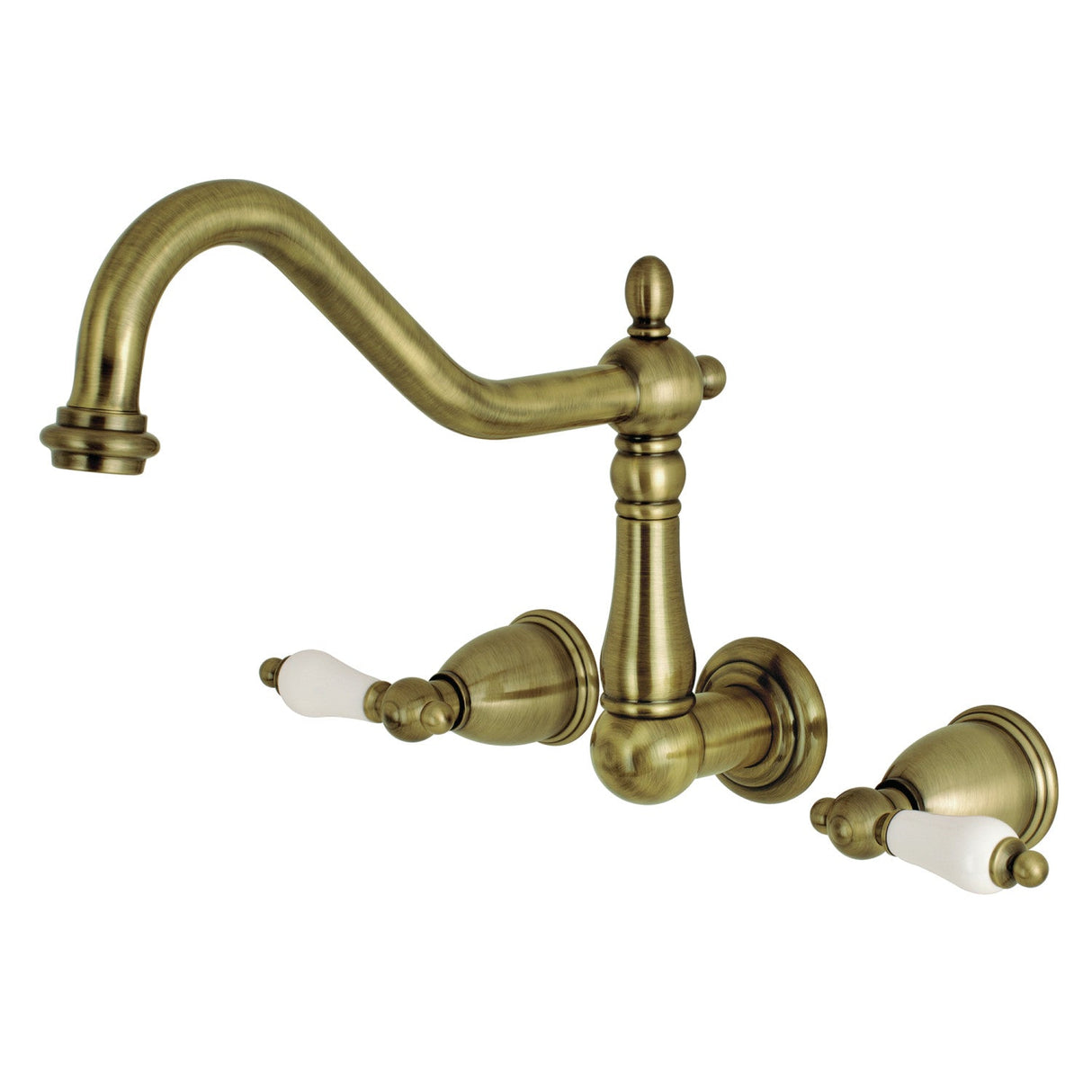 Heritage KS1023PL Two-Handle 3-Hole Wall Mount Roman Tub Faucet, Antique Brass