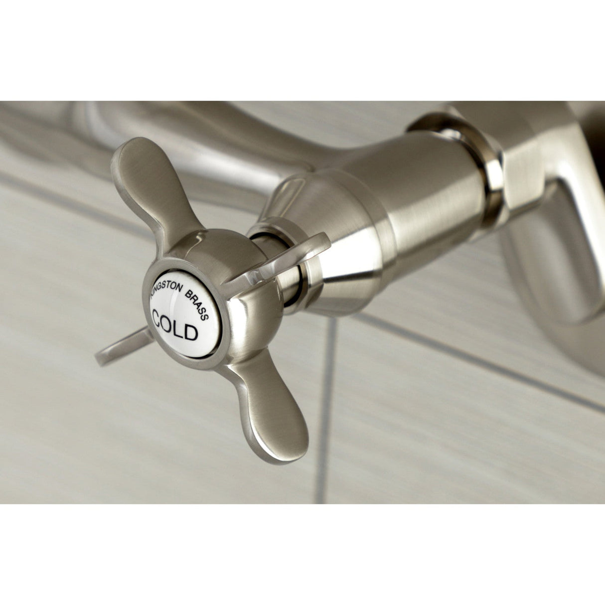 Kingston KS112SN Two-Handle 2-Hole Wall Mount Bar Faucet, Brushed Nickel