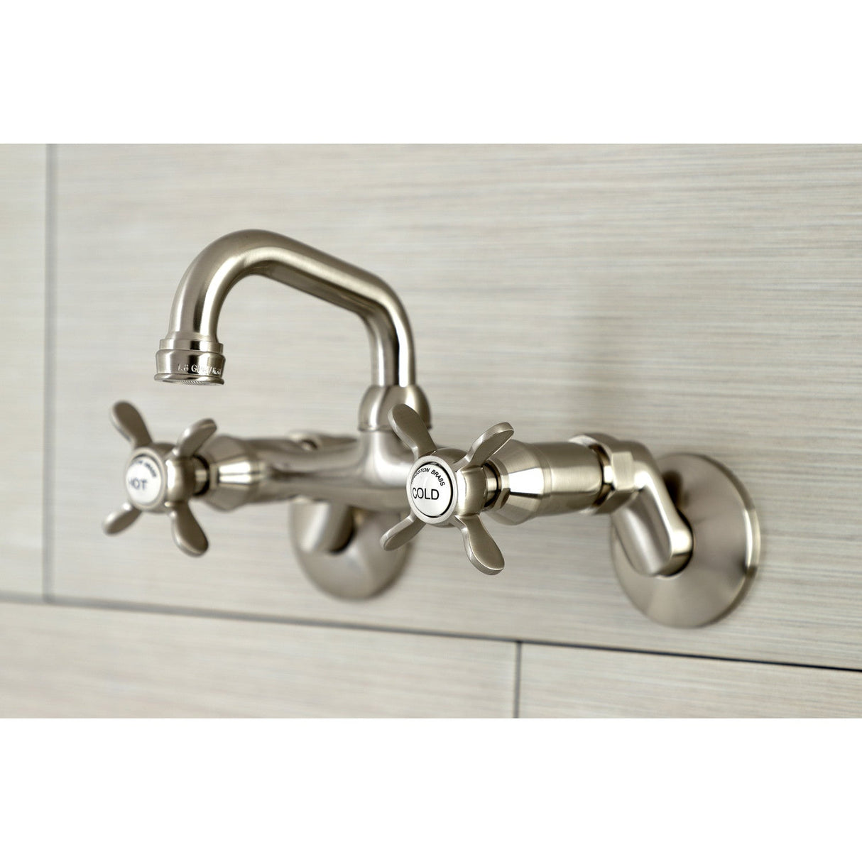 Kingston KS112SN Two-Handle 2-Hole Wall Mount Bar Faucet, Brushed Nickel