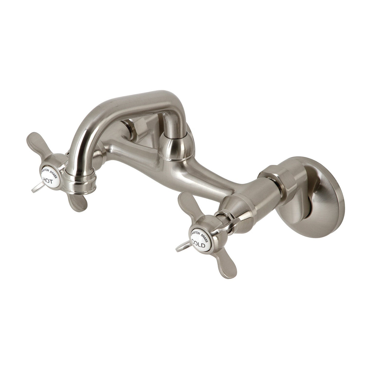 Kingston KS112SN Two-Handle 2-Hole Wall Mount Bar Faucet, Brushed Nickel