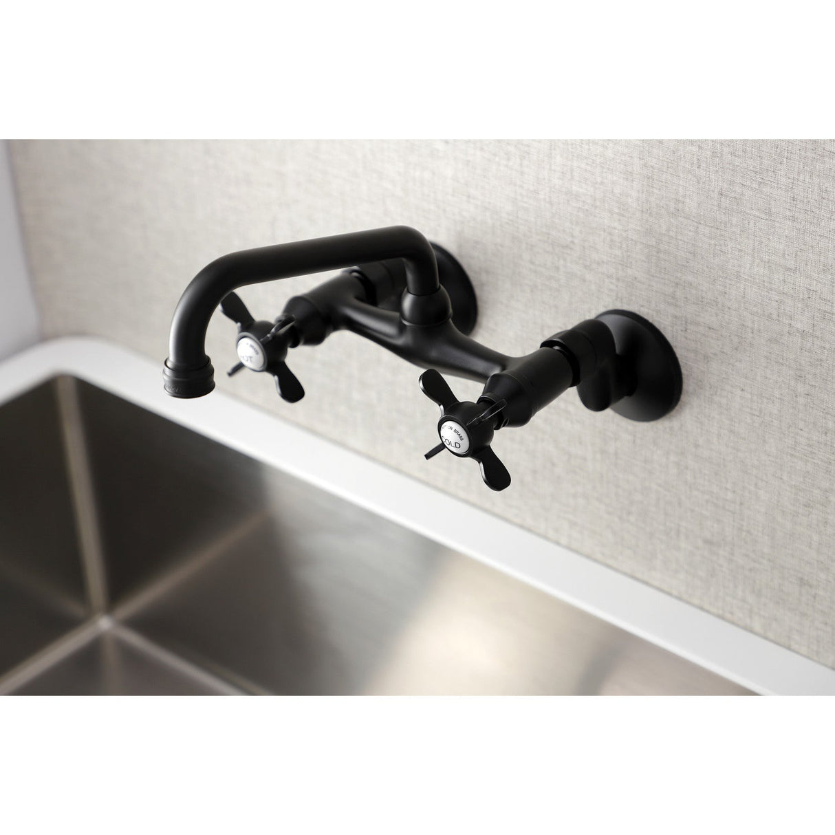 Essex KS113MB Two-Handle 2-Hole Wall Mount Kitchen Faucet, Matte Black