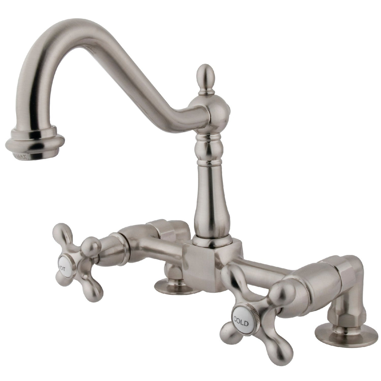 Heritage KS1148AX Two-Handle 2-Hole Deck Mount Bridge Kitchen Faucet, Brushed Nickel