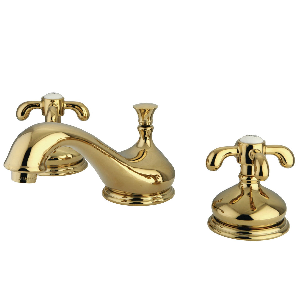 French Country KS1162TX Two-Handle 3-Hole Deck Mount Widespread Bathroom Faucet with Brass Pop-Up, Polished Brass