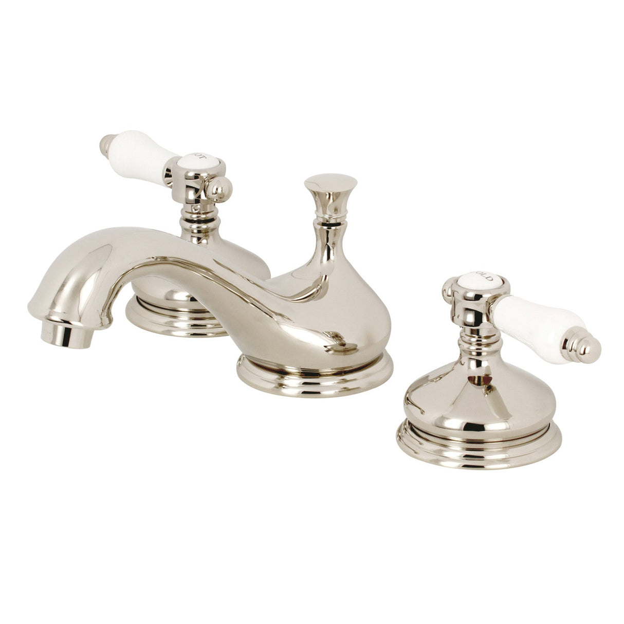 Bel-Air KS1166BPL Two-Handle 3-Hole Deck Mount Widespread Bathroom Faucet with Brass Pop-Up, Polished Nickel