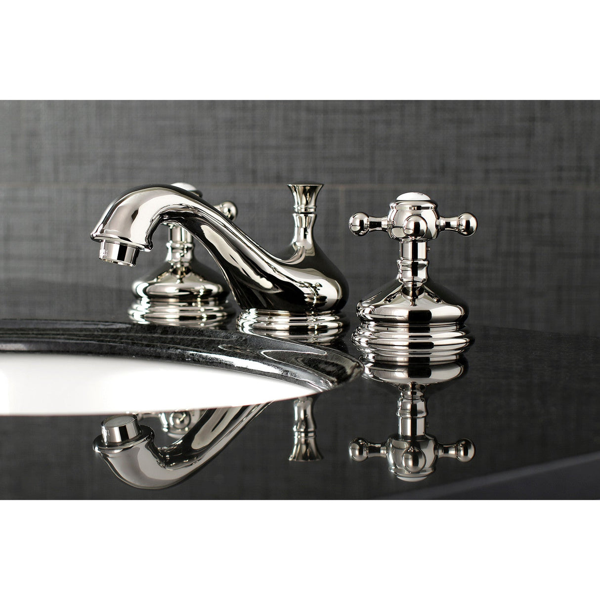 Vintage KS1166BX Two-Handle 3-Hole Deck Mount Widespread Bathroom Faucet with Brass Pop-Up, Polished Nickel