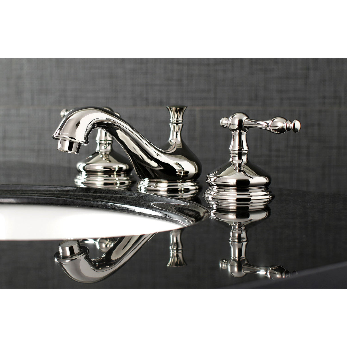 Heritage KS1166NL Two-Handle 3-Hole Deck Mount Widespread Bathroom Faucet with Brass Pop-Up, Polished Nickel