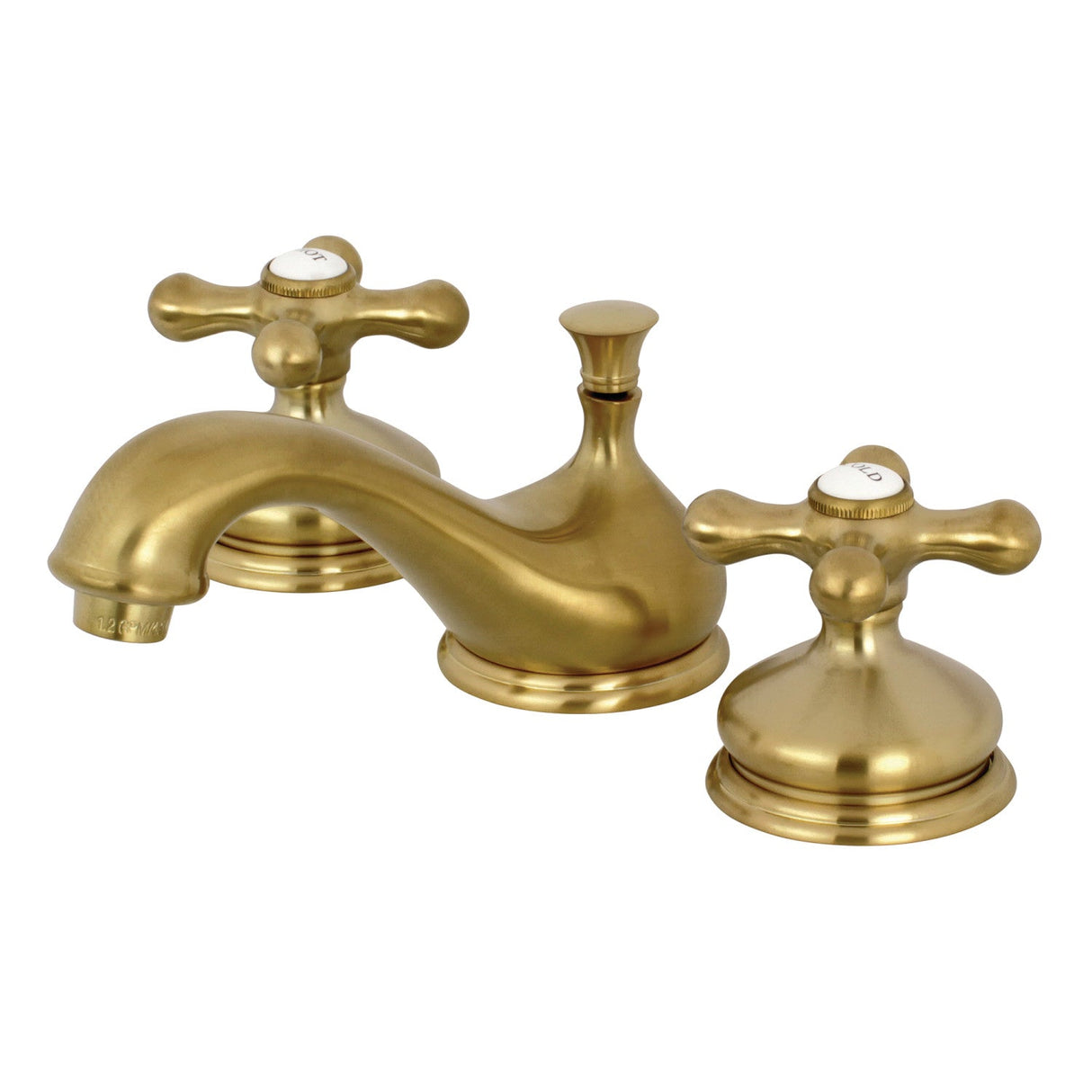 Kingston KS1167AX Two-Handle 3-Hole Deck Mount Widespread Bathroom Faucet with Brass Pop-Up, Brushed Brass
