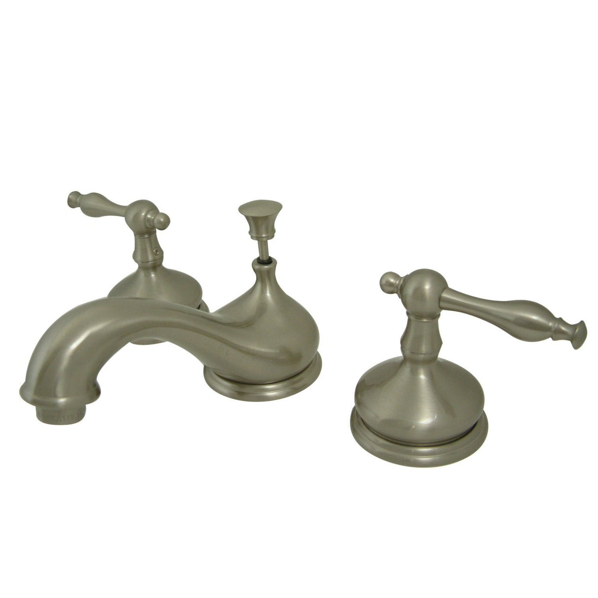 Heritage KS1168NL Two-Handle 3-Hole Deck Mount Widespread Bathroom Faucet with Brass Pop-Up, Brushed Nickel