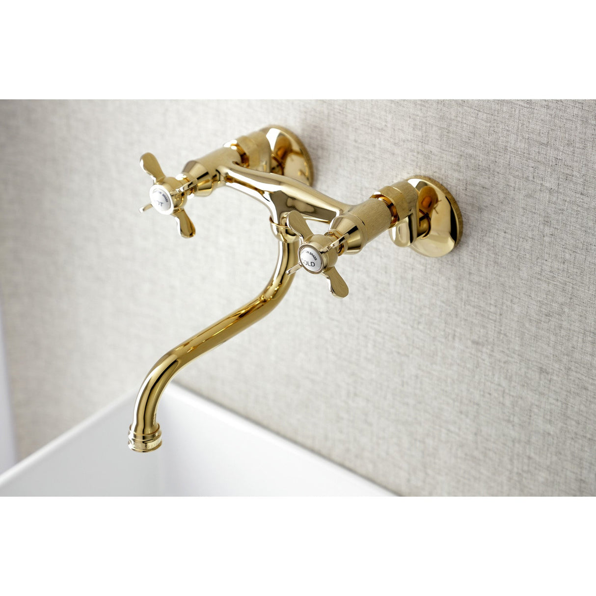 Essex KS116PB Two-Handle 2-Hole Wall Mount Bathroom Faucet, Polished Brass