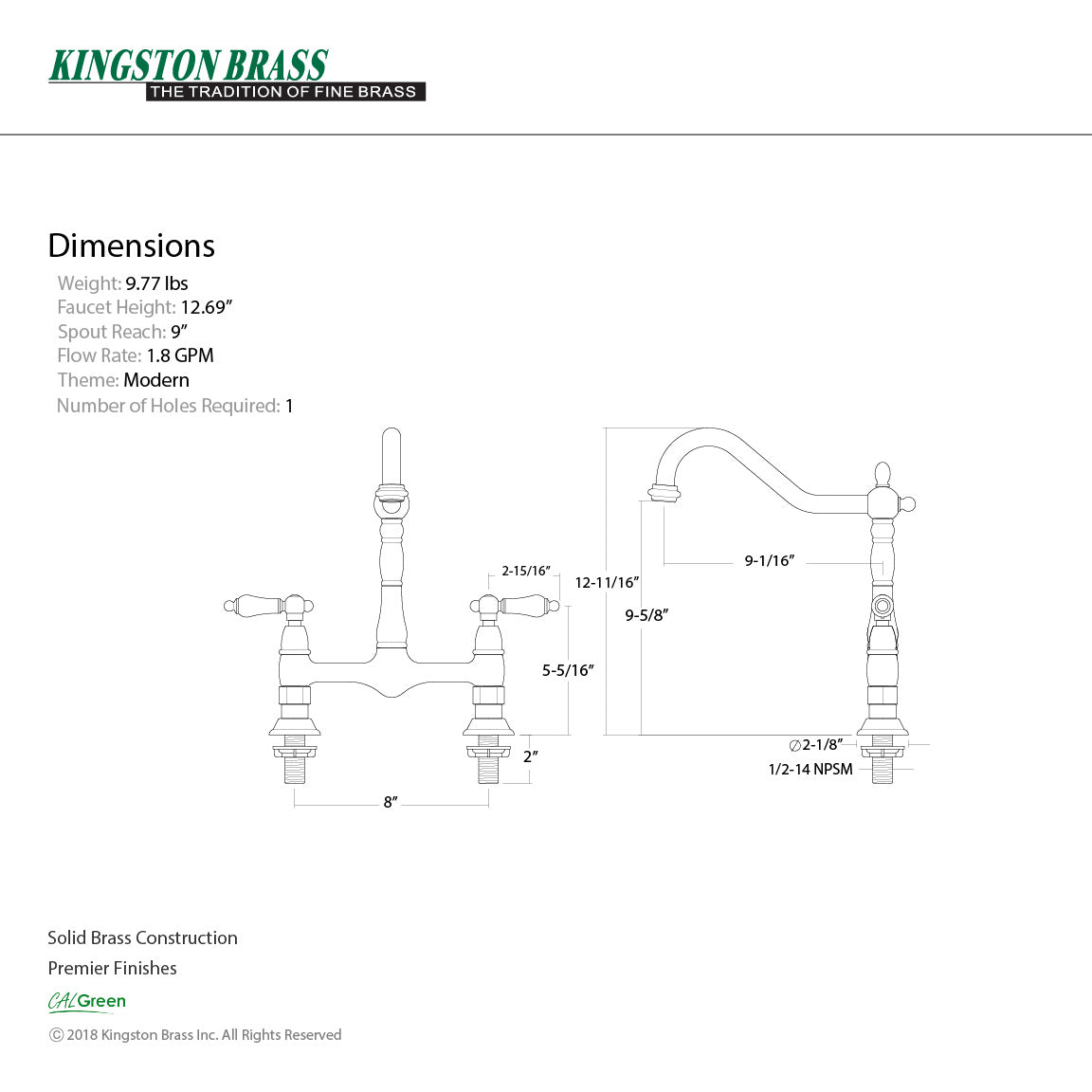 Bel-Air KS1171BPL Two-Handle 2-Hole Deck Mount Bridge Kitchen Faucet, Polished Chrome