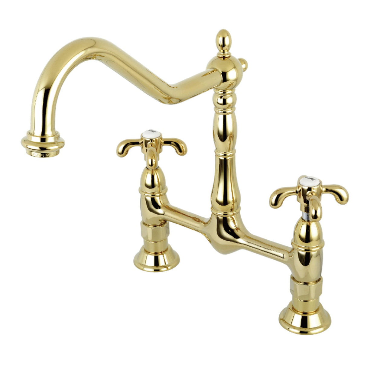 French Country KS1172TX Two-Handle 2-Hole Deck Mount Bridge Kitchen Faucet, Polished Brass