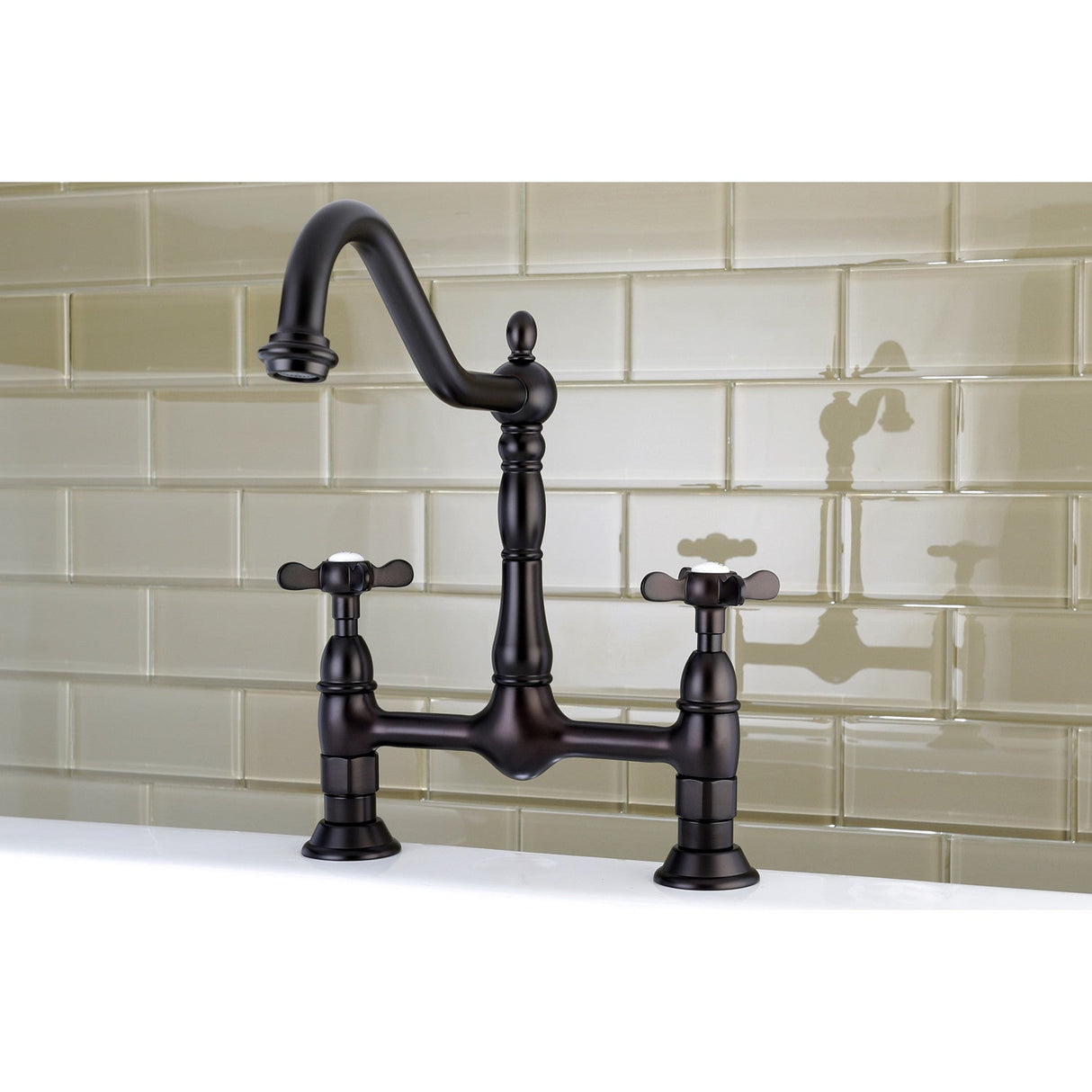 Essex KS1175BEX Two-Handle 2-Hole Deck Mount Bridge Kitchen Faucet, Oil Rubbed Bronze