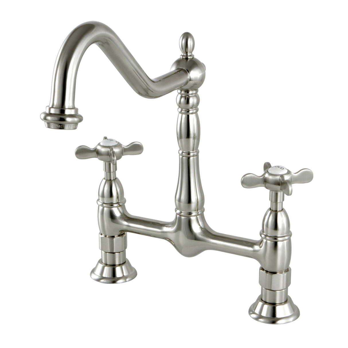 Essex KS1178BEX Two-Handle 2-Hole Deck Mount Bridge Kitchen Faucet, Brushed Nickel