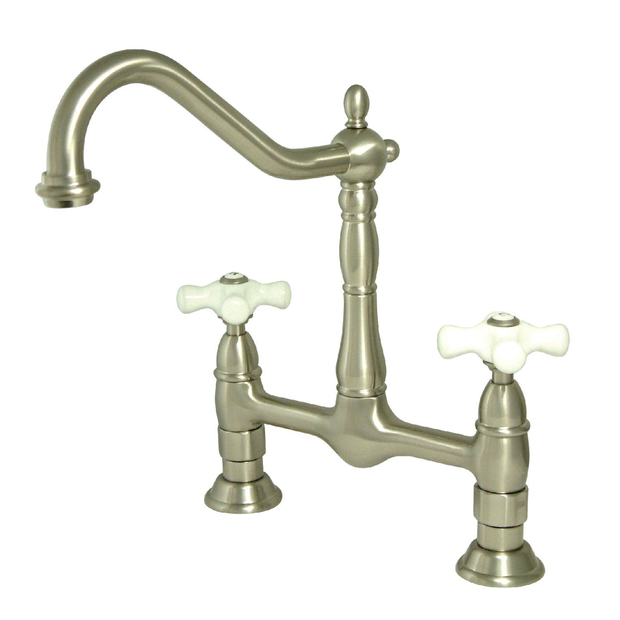 Heritage KS1178PX Two-Handle 2-Hole Deck Mount Bridge Kitchen Faucet, Brushed Nickel