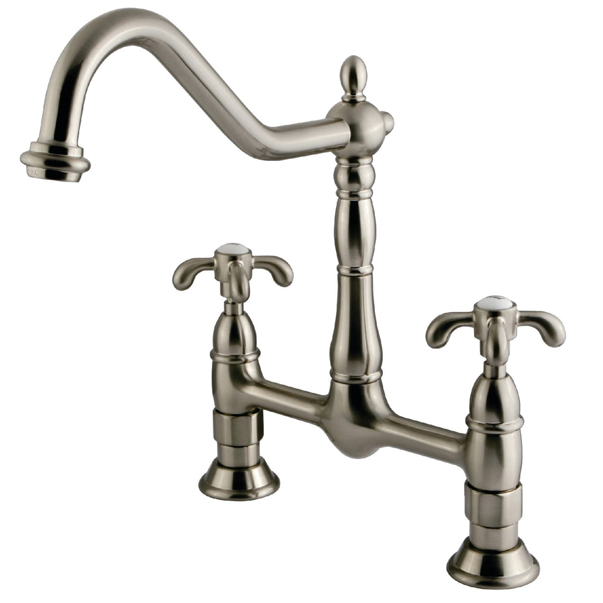 French Country KS1178TX Two-Handle 2-Hole Deck Mount Bridge Kitchen Faucet, Brushed Nickel
