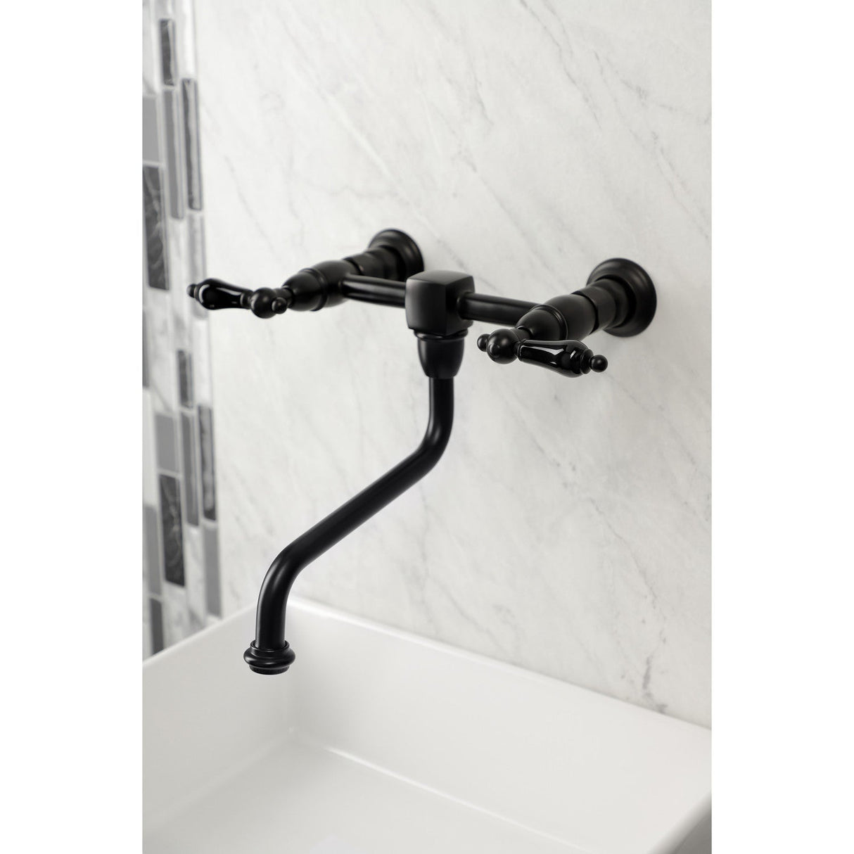 Duchess KS1210PKL Two-Handle 2-Hole Wall Mount Bathroom Faucet, Matte Black