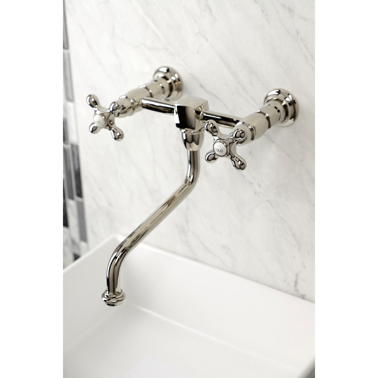 Heritage KS1216AX Two-Handle 2-Hole Wall Mount Bathroom Faucet, Polished Nickel