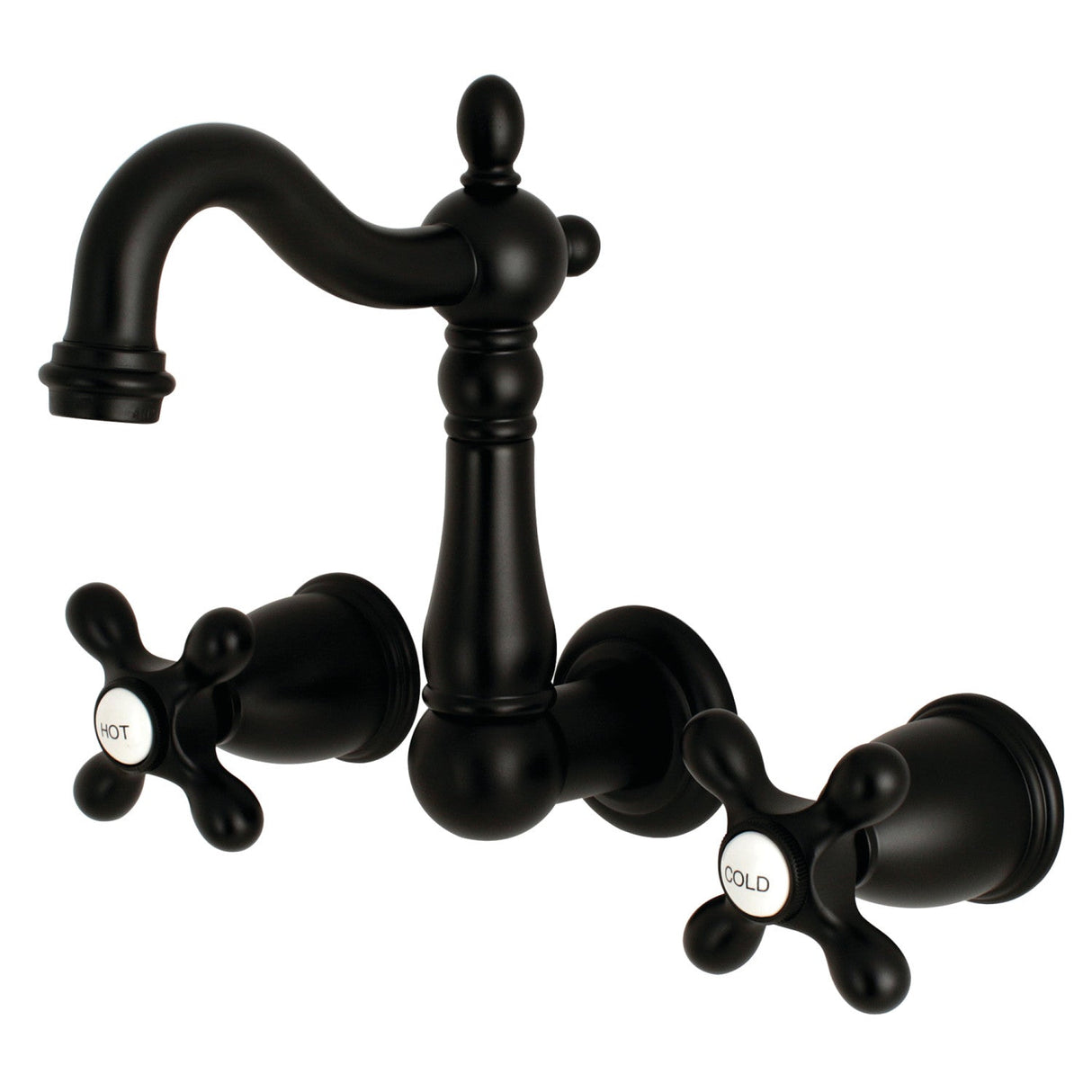 Heritage KS1220AX Two-Handle 3-Hole Wall Mount Bathroom Faucet, Matte Black