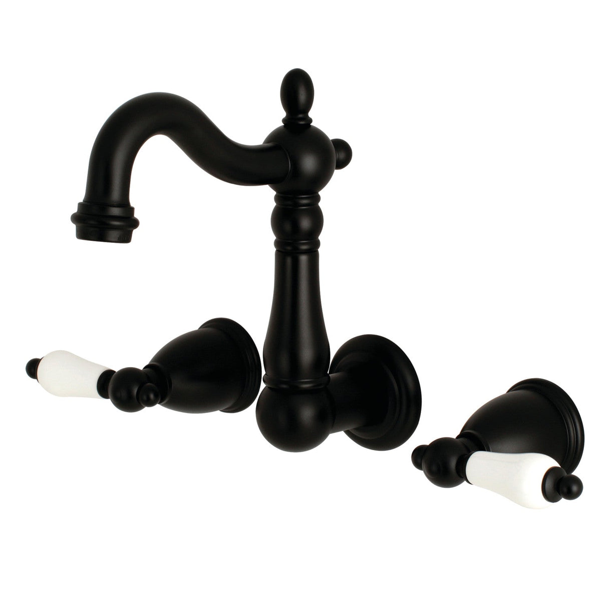 Heritage KS1220PL Two-Handle 3-Hole Wall Mount Bathroom Faucet, Matte Black