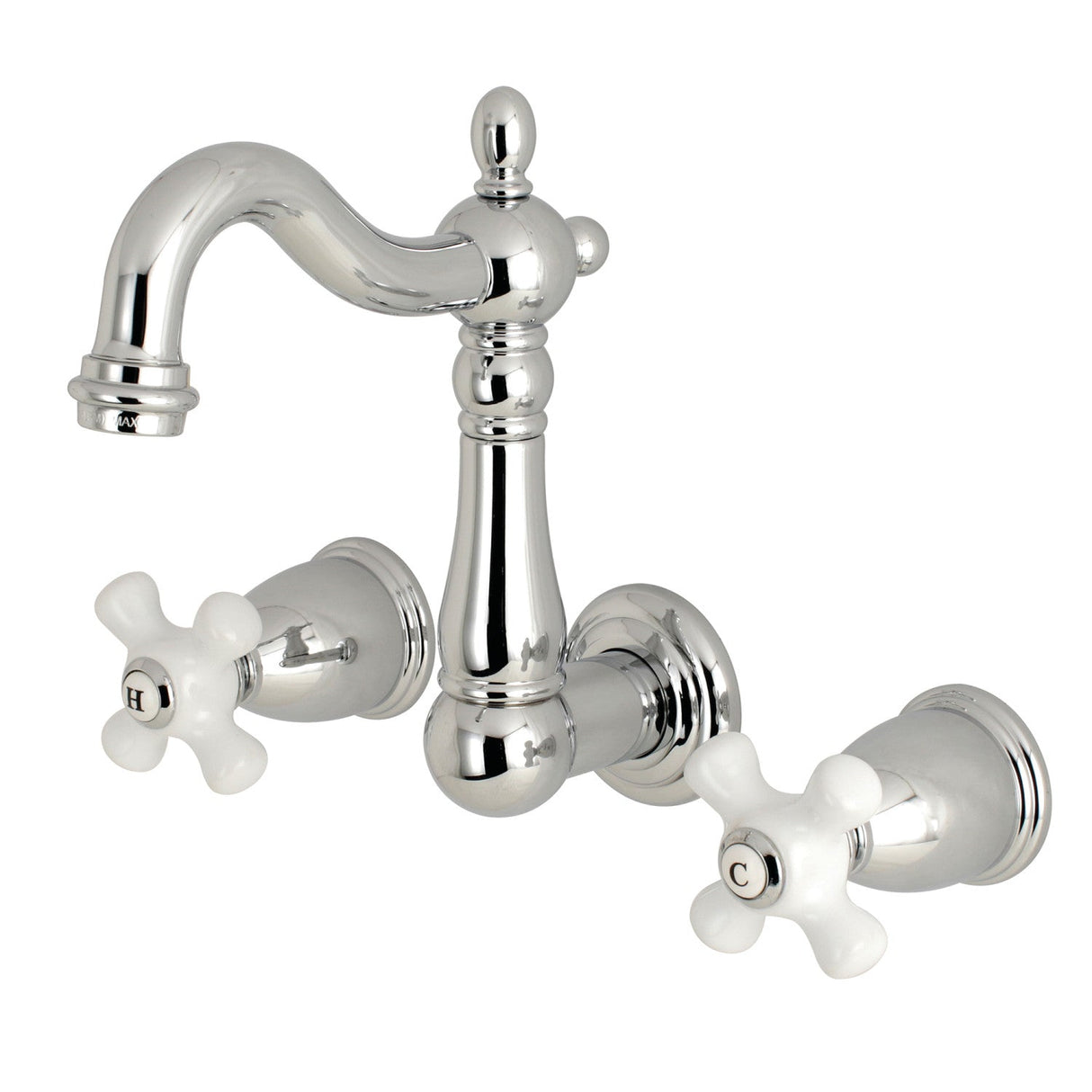Heritage KS1221PX Two-Handle 3-Hole Wall Mount Bathroom Faucet, Polished Chrome