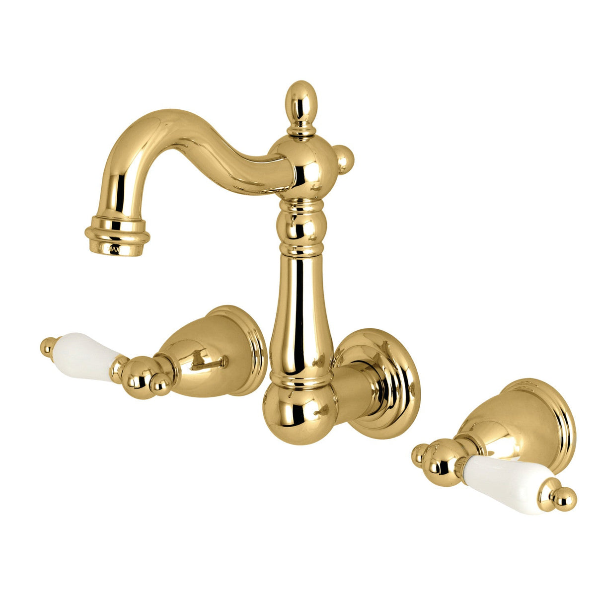 Heritage KS1222PL Two-Handle 3-Hole Wall Mount Bathroom Faucet, Polished Brass