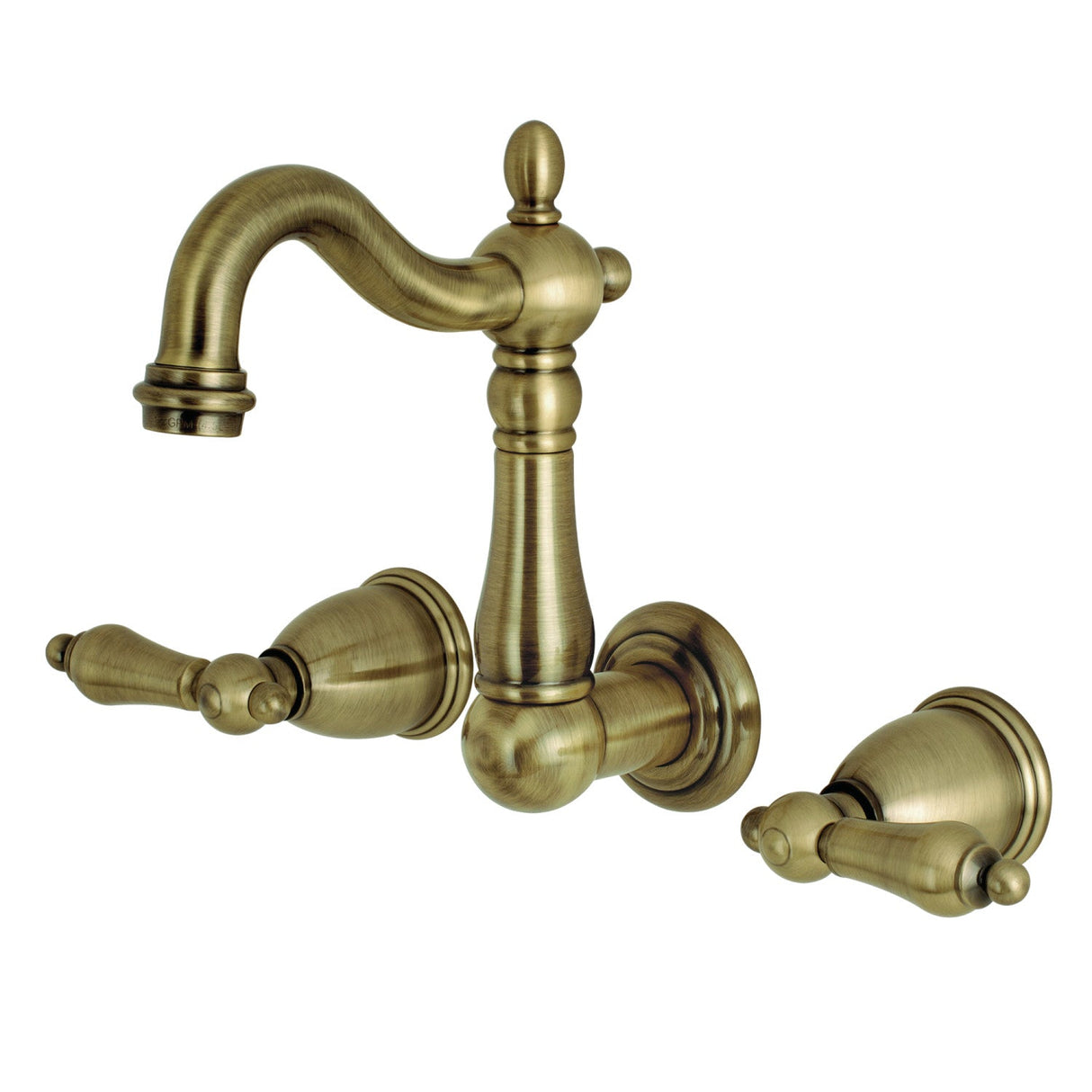 Heritage KS1223AL Two-Handle 3-Hole Wall Mount Bathroom Faucet, Antique Brass