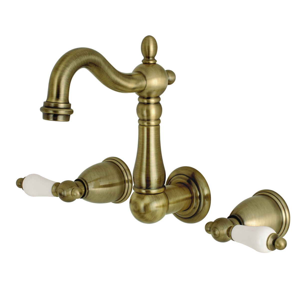 Heritage KS1223PL Two-Handle 3-Hole Wall Mount Bathroom Faucet, Antique Brass