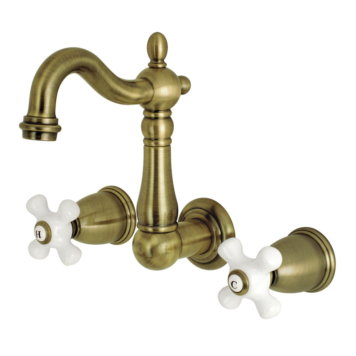 Heritage KS1223PX Two-Handle 3-Hole Wall Mount Bathroom Faucet, Antique Brass