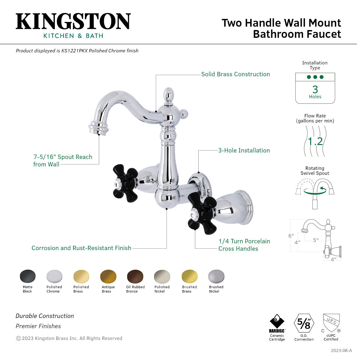 Duchess KS1225PKX Two-Handle Wall Mount Bathroom Faucet, Oil Rubbed Bronze