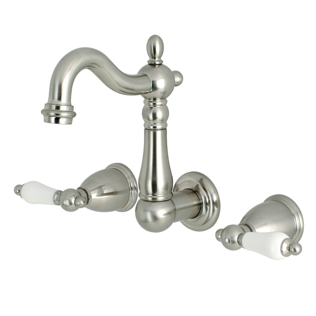 Heritage KS1228PL Two-Handle 3-Hole Wall Mount Bathroom Faucet, Brushed Nickel