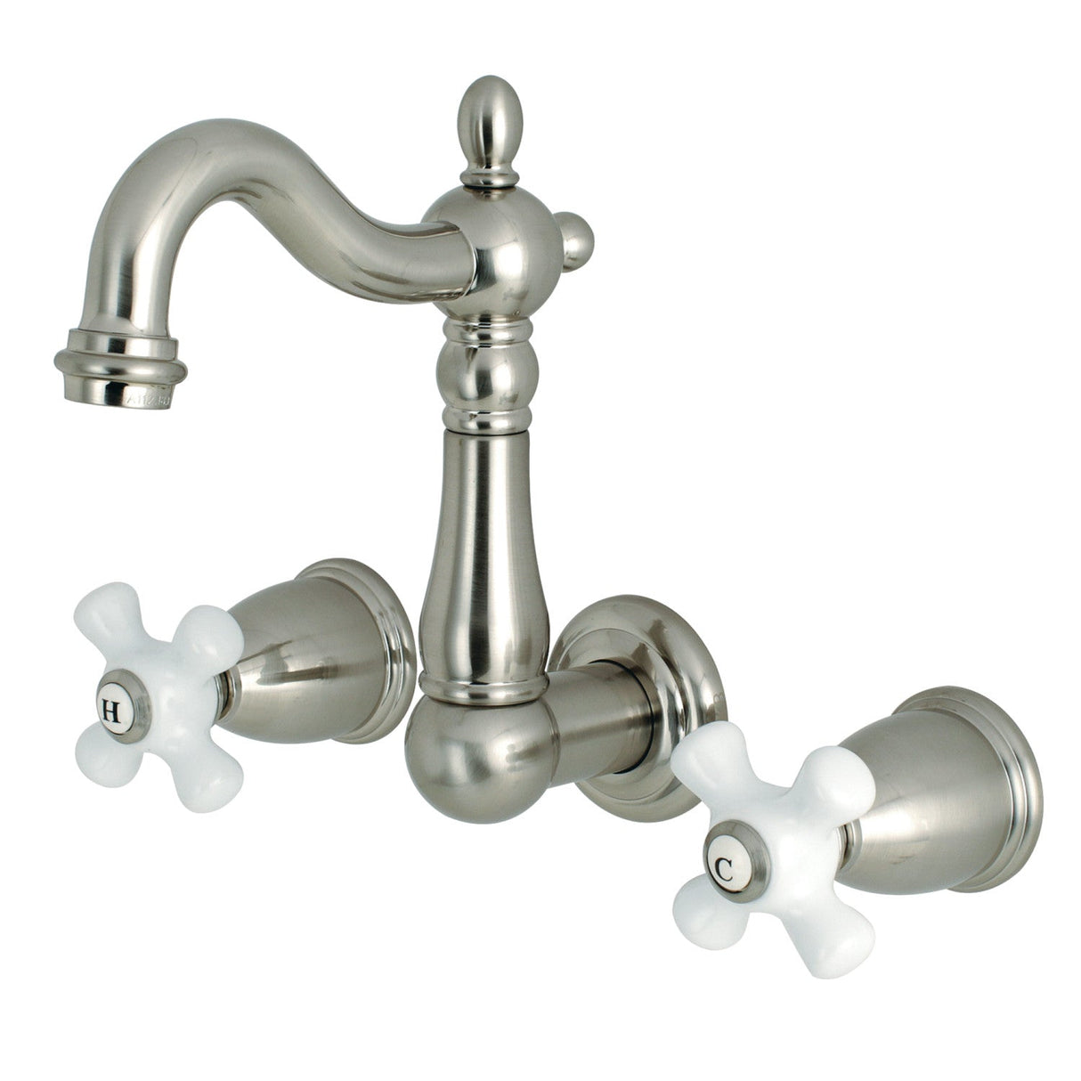 Heritage KS1228PX Two-Handle 3-Hole Wall Mount Bathroom Faucet, Brushed Nickel