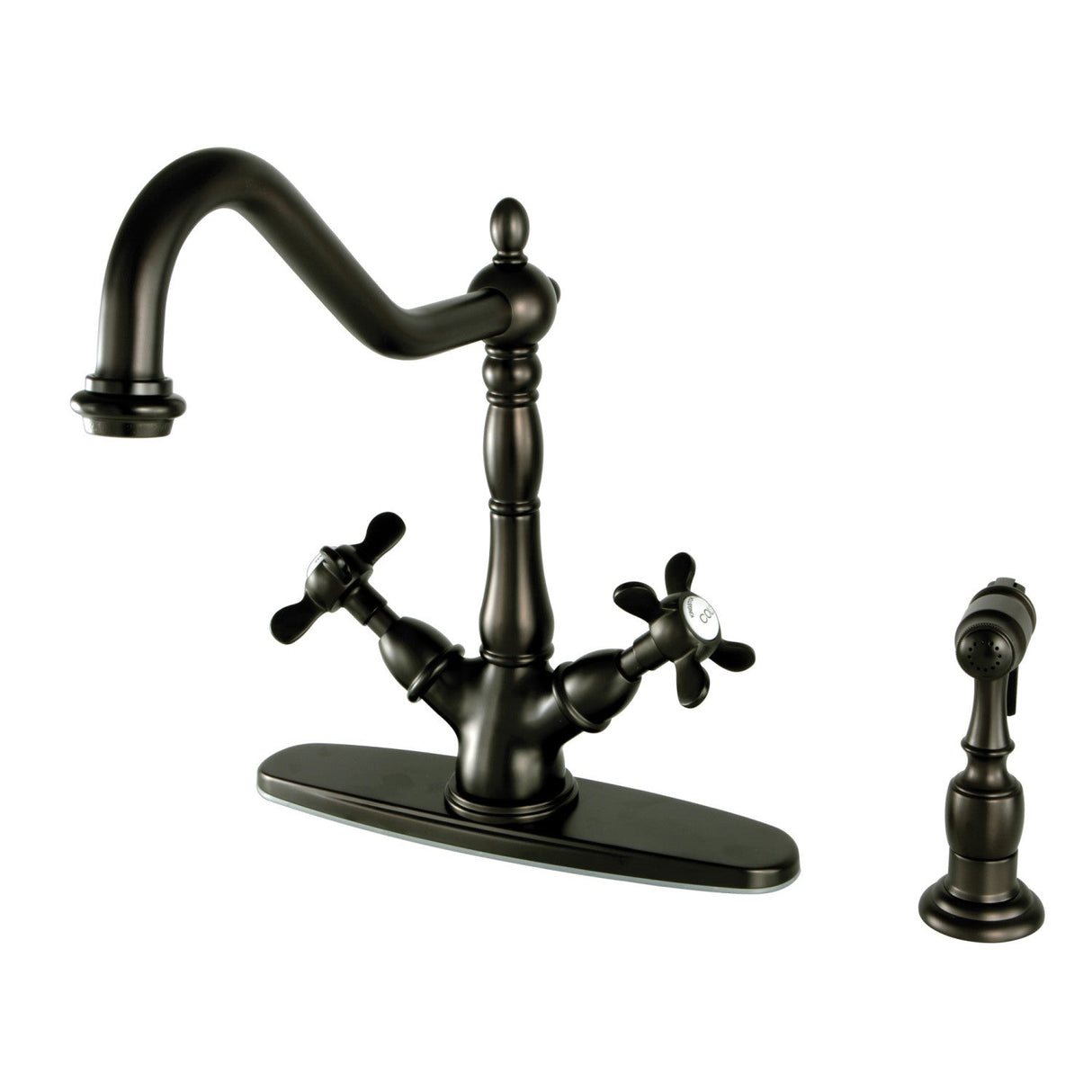 Essex KS1235BEXBS Two-Handle 2-or-4 Hole Deck Mount Kitchen Faucet with Brass Sprayer, Oil Rubbed Bronze
