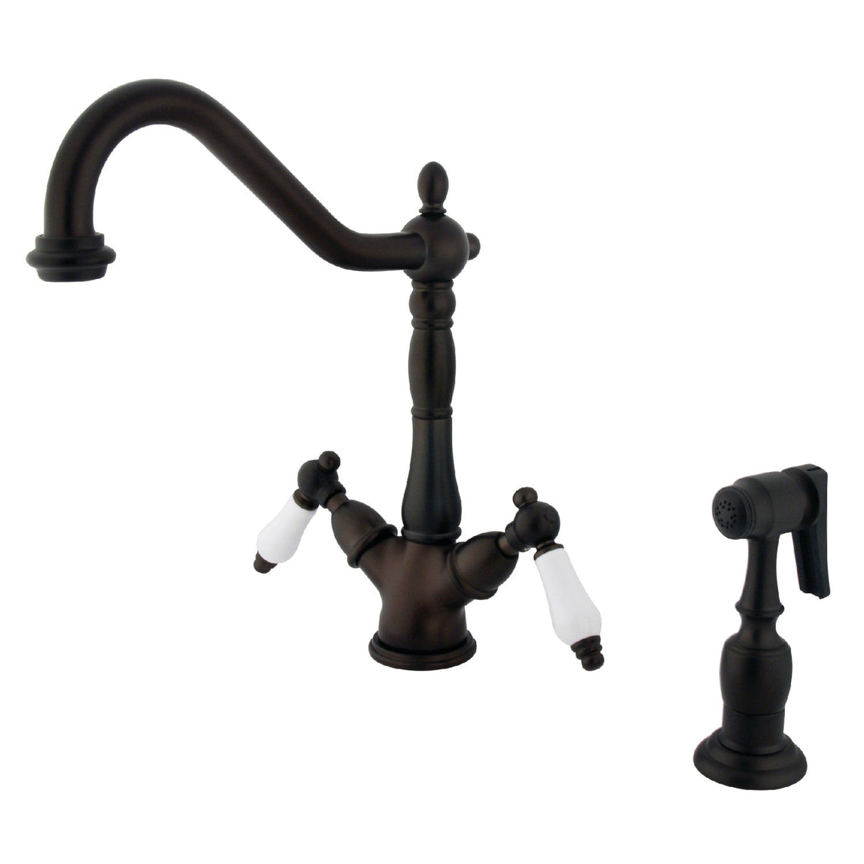 Heritage KS1235PLBS Two-Handle 2-or-4 Hole Deck Mount Kitchen Faucet with Brass Sprayer, Oil Rubbed Bronze