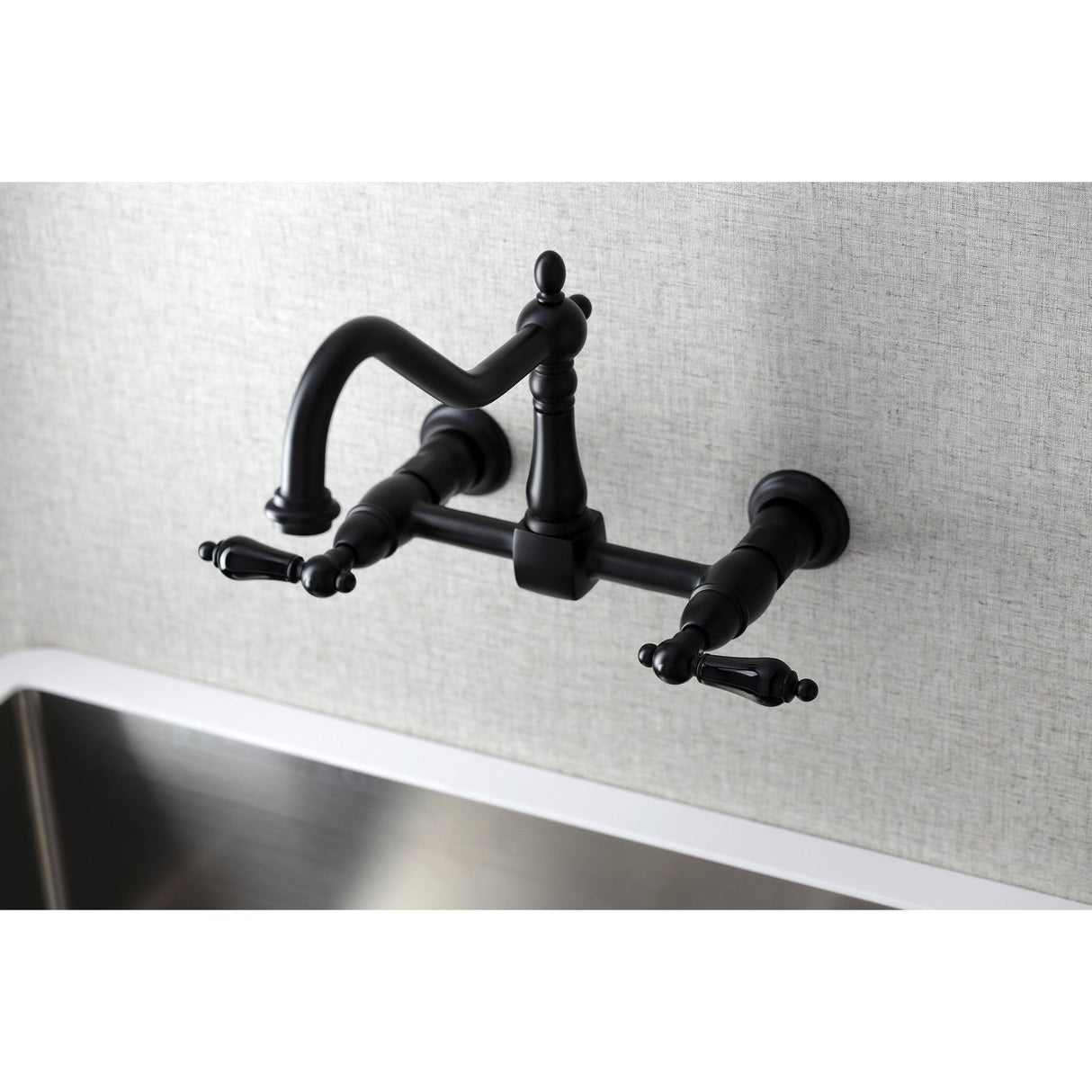 Duchess KS1240PKL Two-Handle 2-Hole Wall Mount Bridge Kitchen Faucet, Matte Black