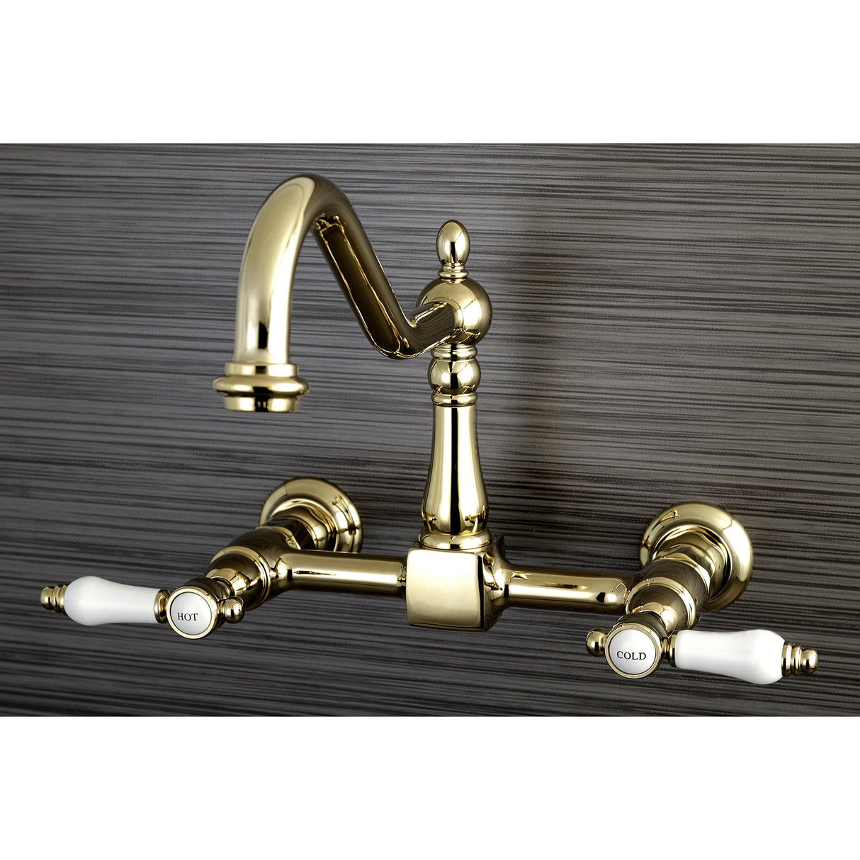Bel-Air KS1242BPL Two-Handle 2-Hole Wall Mount Bridge Kitchen Faucet, Polished Brass