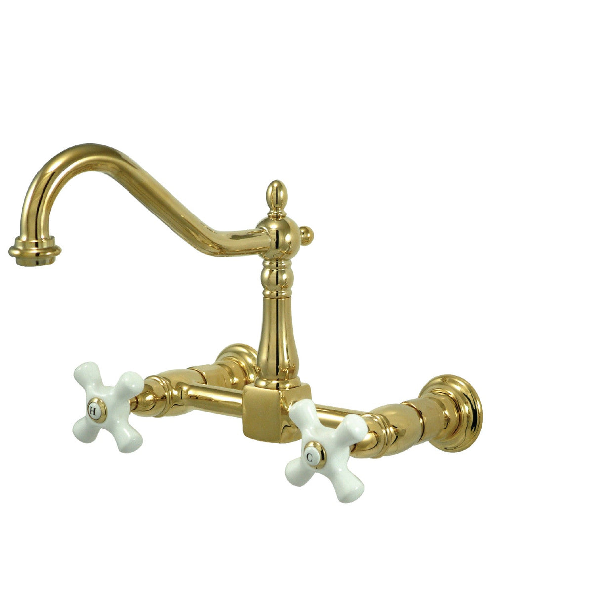 Heritage KS1242PX Two-Handle 2-Hole Wall Mount Bridge Kitchen Faucet, Polished Brass