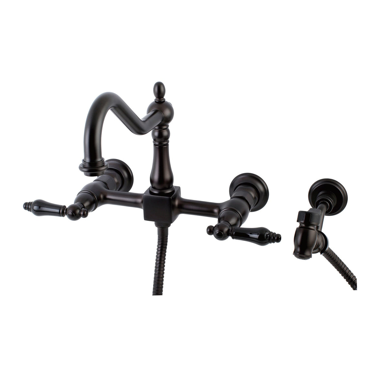 Duchess KS1245PKLBS Two-Handle 2-Hole Wall Mount Bridge Kitchen Faucet with Brass Sprayer, Oil Rubbed Bronze