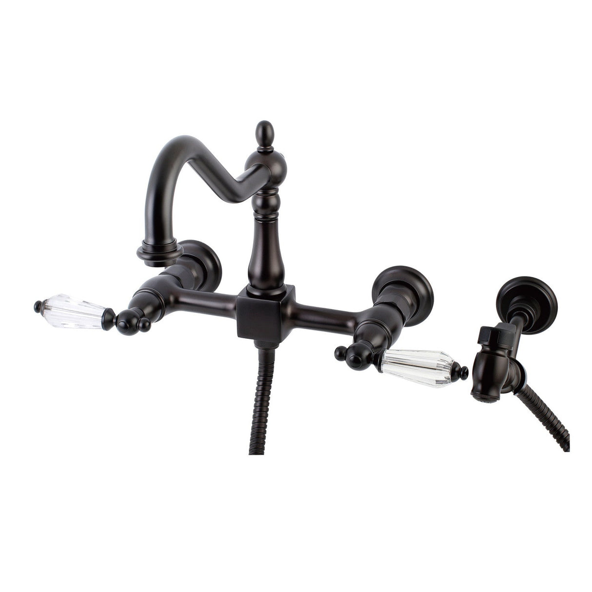 Wilshire KS1245WLLBS Two-Handle 2-Hole Wall Mount Bridge Kitchen Faucet with Brass Sprayer, Oil Rubbed Bronze