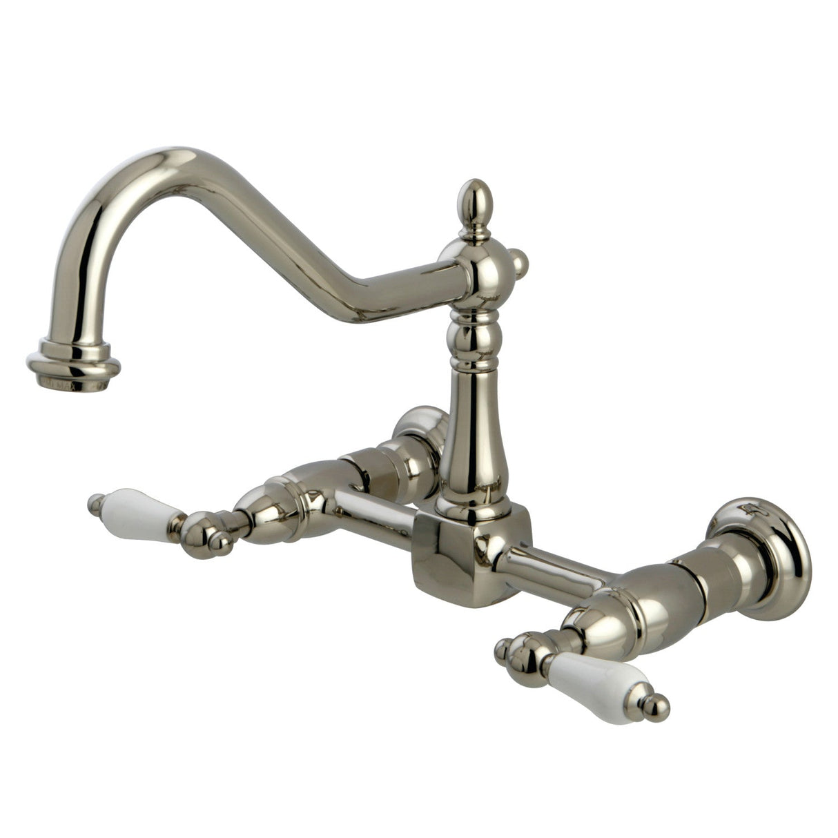 Heritage KS1246PL Two-Handle 2-Hole Wall Mount Bridge Kitchen Faucet, Polished Nickel