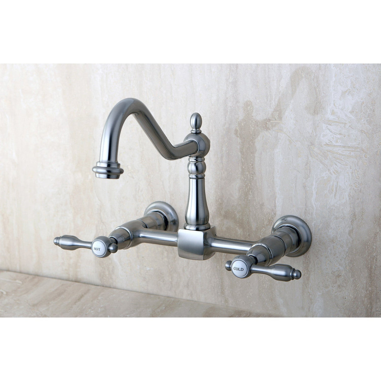 Tudor KS1248TAL Two-Handle 2-Hole Wall Mount Bridge Kitchen Faucet, Brushed Nickel