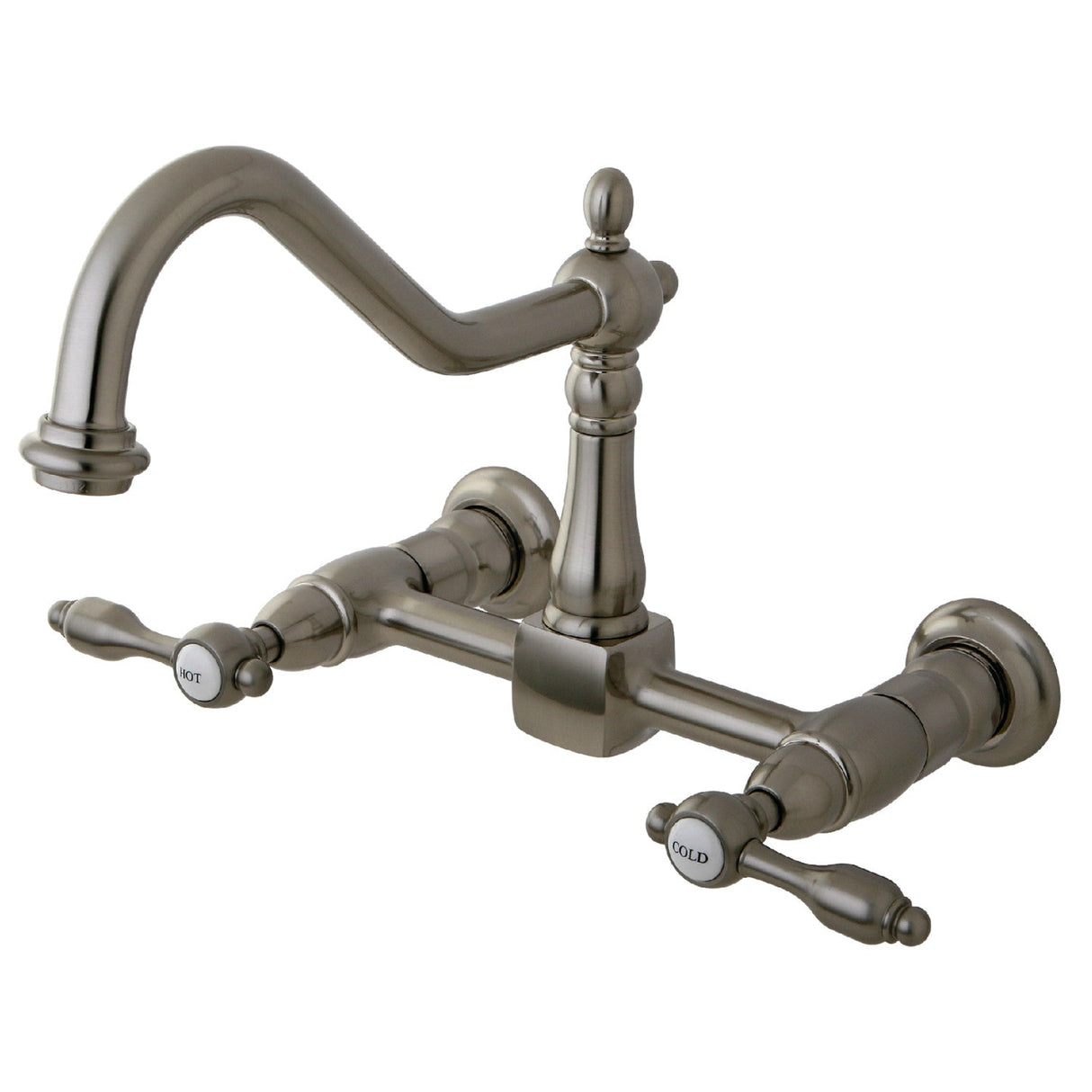 Tudor KS1248TAL Two-Handle 2-Hole Wall Mount Bridge Kitchen Faucet, Brushed Nickel